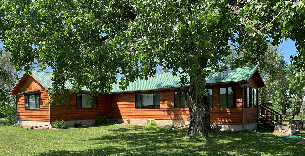a house with trees in the background